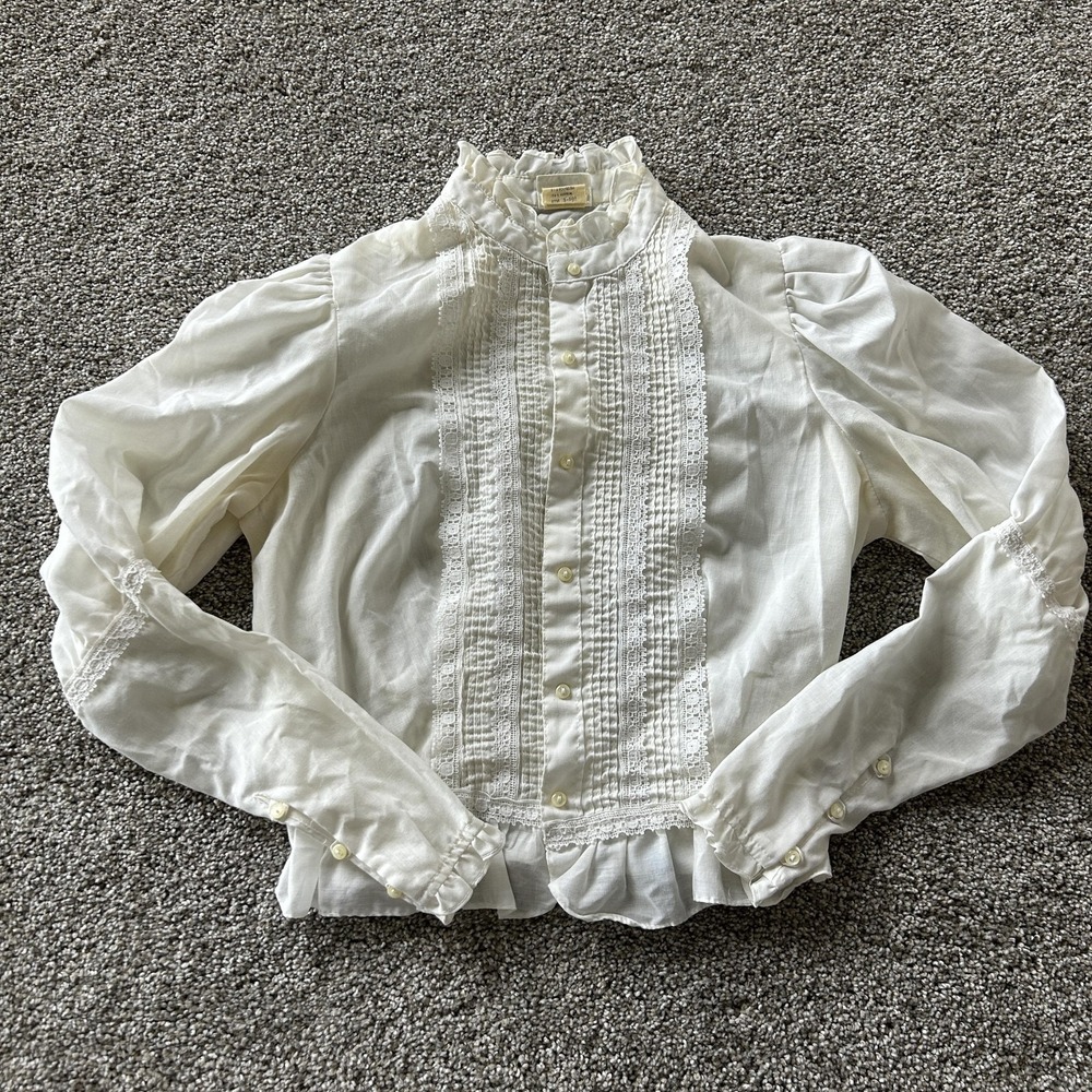 Vintage Byer California Blouse Juniors S White High Neck Lace Ruffle Top